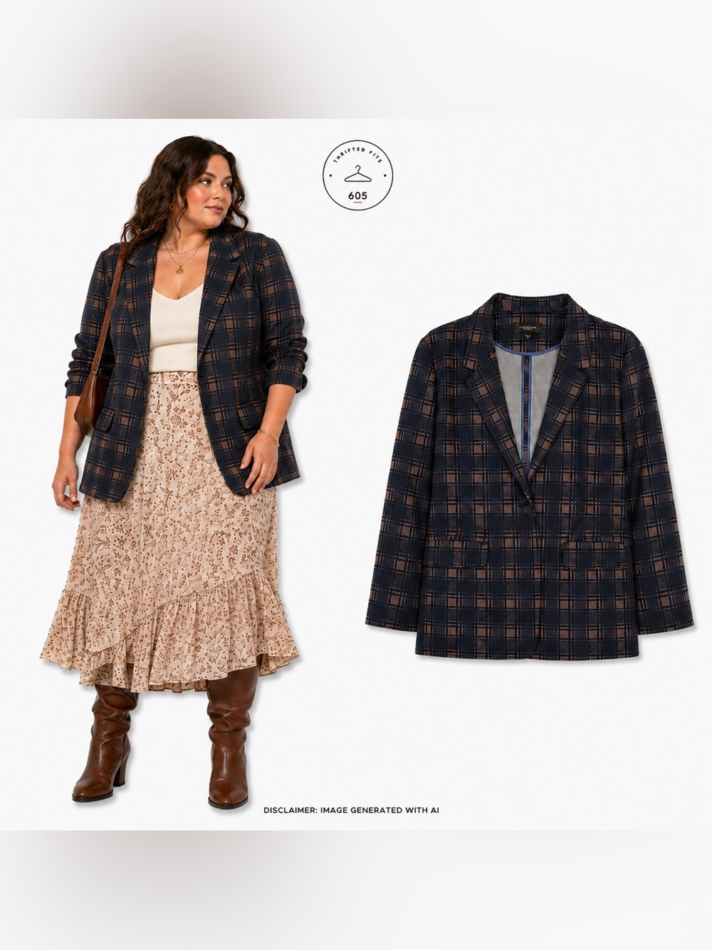 Liverpool Navy and Brown Plaid Blazer